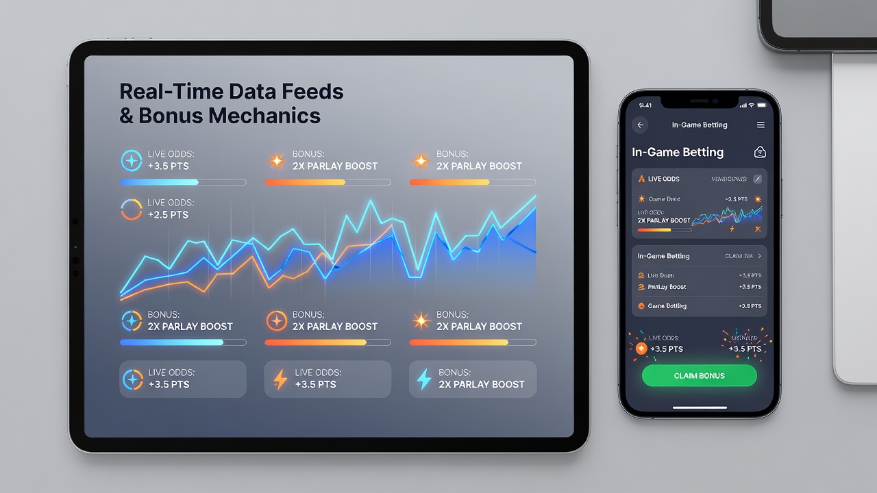 Gebruikersinterface toont live odds en geactiveerde bonus in een mobiele sportweddenschapsapp
